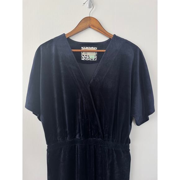 Saturday Sunday By Anthro Navy Blue Velour V Neck Ankle Rise Jumpsuit Size Small - Picture 4 of 10